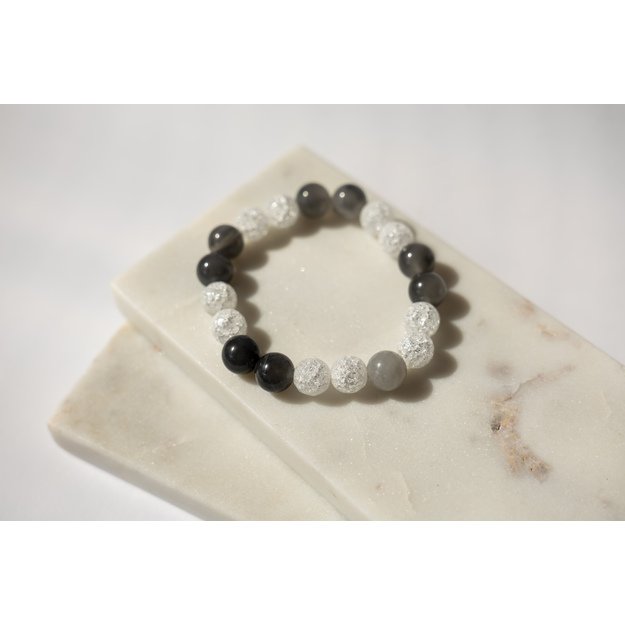 Balto ir pilko kvarco apyrankė 10 mm