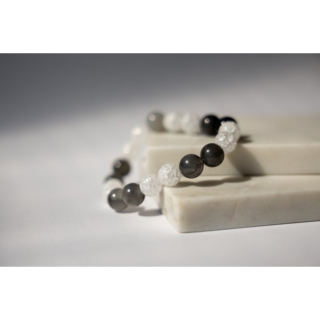 Balto ir pilko kvarco apyrankė 10 mm 1