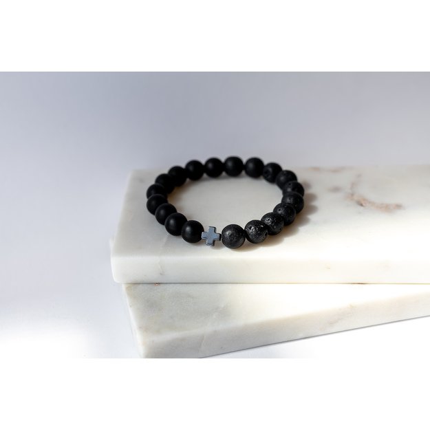 Apyrankė iš šungito, hematito ir lavos akmenų 1