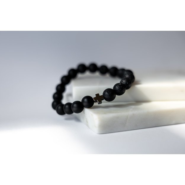 Apyrankė iš šungito, hematito ir lavos akmenų