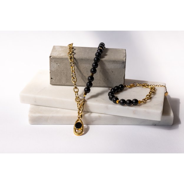 Onikso akmenų ir nerūdijančio plieno vėrinys, apyrankė