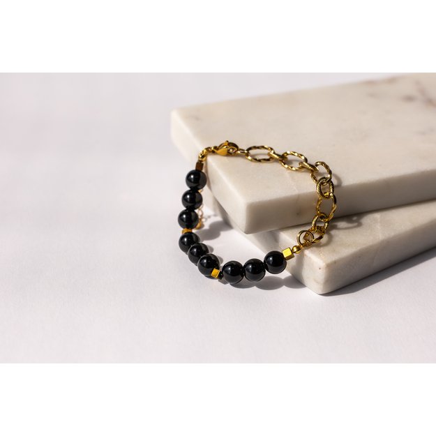 Onikso akmenų ir nerūdijančio plieno vėrinys, apyrankė 1