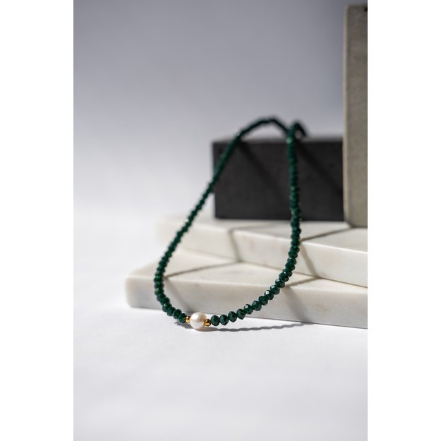 Stiklo kristalų ir perlo vėrinys