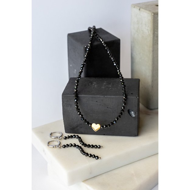 Vėrinys ir auskarai su juodo cirkonio akmenimis