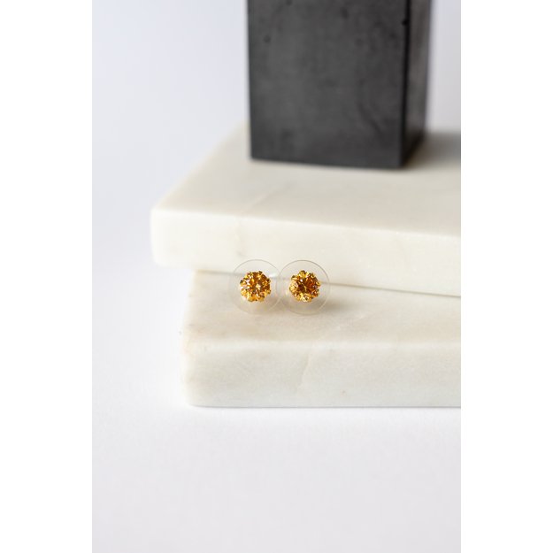 Žalvariniai auskarai, dengti auksu bei su cirkonio akmenimis (6 mm)